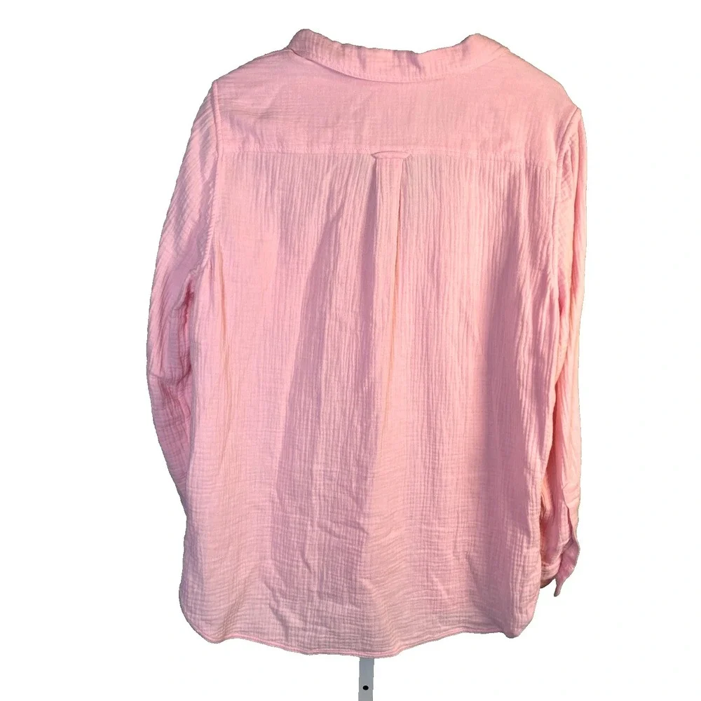 J.Crew Women's Button Up Shirt Small Loungwear Soft‎ Cotton Pink Long Sleeve